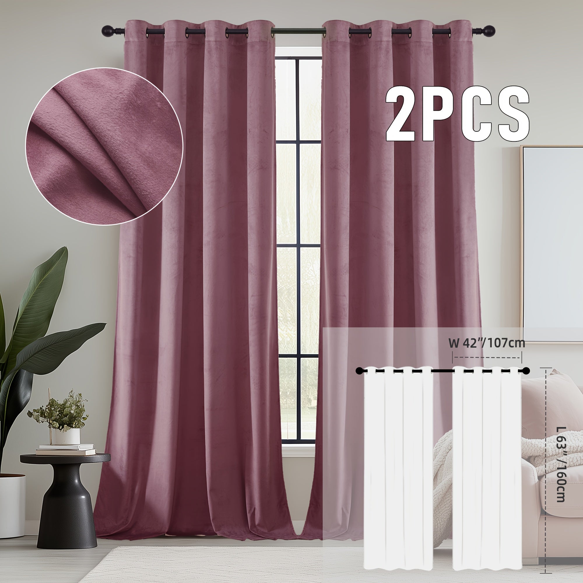 Velvet Room Darkening Curtains 2 Panels | Grommet Top Thermal Insulated Soundproof Blackout Curtains for Living Room Bedroom, Soft Solid Color Vintage Window Drapes