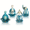 Zen Sea Turtle Statue 4-Pack | Meditating Yoga Turtle Figurines, Coastal Beach Home Decor, Bathroom Garden Ocean Theme, Indoor Outdoor Decorative Sculpture Set