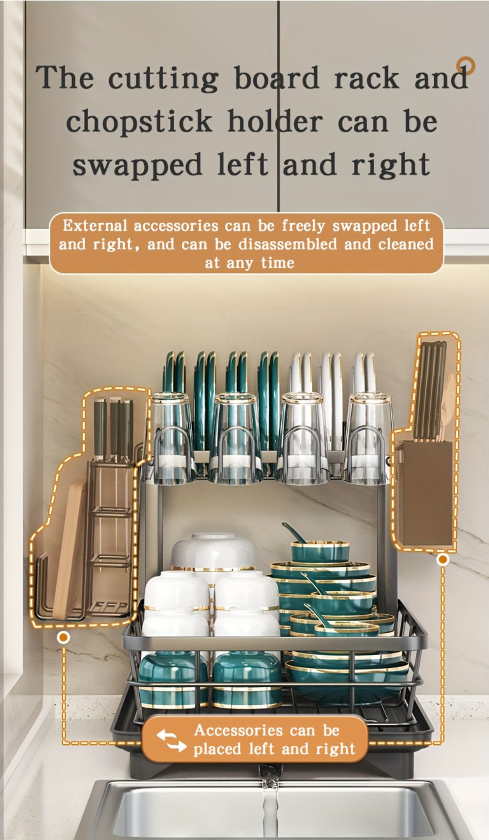 2-Tier Metal Dish Drying Rack with Cutlery Holder Cup Holder & Rust-Proof Drip Tray ¨C Space Saving Countertop Kitchen Organizer