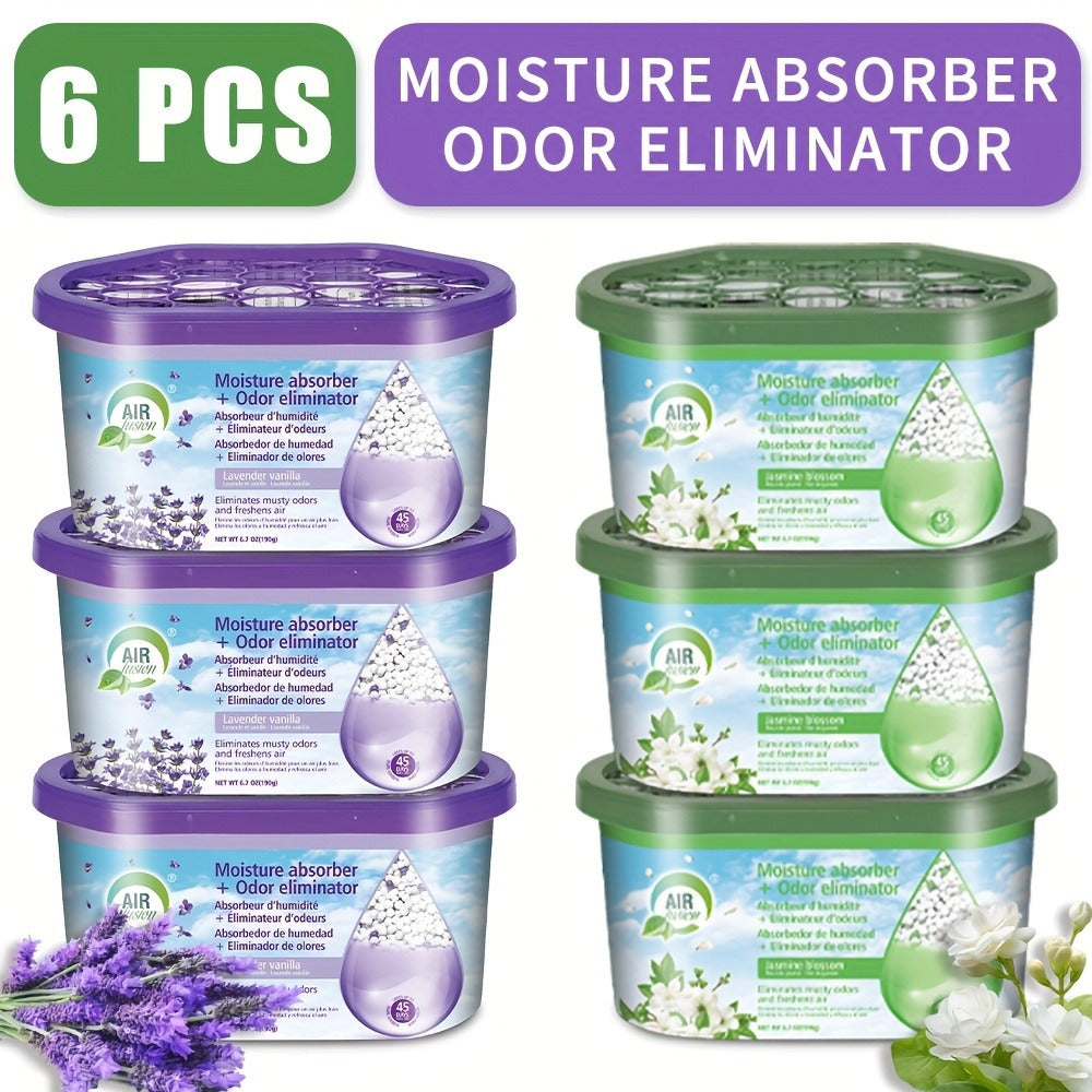 Portable Dehumidifier Boxes 6-Pack | Moisture Absorber & Odor Eliminator for Closets, Bathrooms, RVs, Boats & Bedrooms