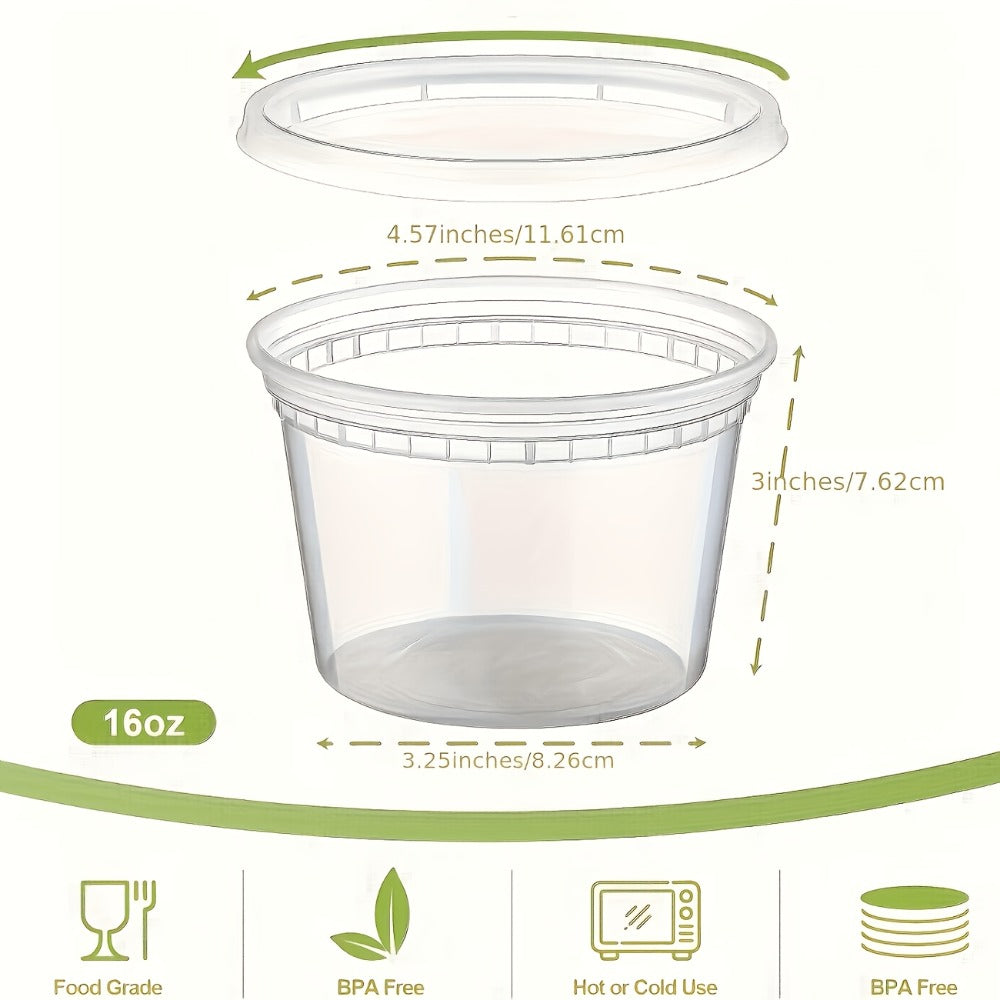 Deli Containers with Lids 48 Pack 16oz - BPA-Free Leakproof Plastic Food Containers Microwave Dishwasher and Freezer Safe, Stackable Meal Prep Containers for Takeout Soup Salad and Food Storage, 24 Containers and 24 Lids