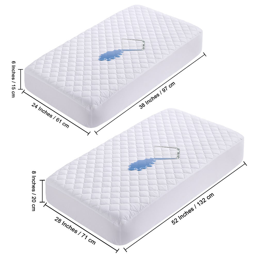 Mini Crib Mattress Protector Fitted Sheet 2 Pack ¨C Quilted Breathable No Noise Baby Mattress Cover | 100% Polyester Protective Play Mat for Standard & Mini Crib | Coffee, Black & Yellow