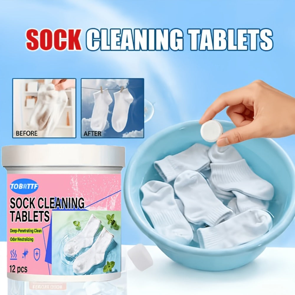 Sock Cleaning Tablets Deep Penetration Odor Neutralization Sweat Stain Remover 12 Tablets No Scrubbing Laundry Soaking Effervescent