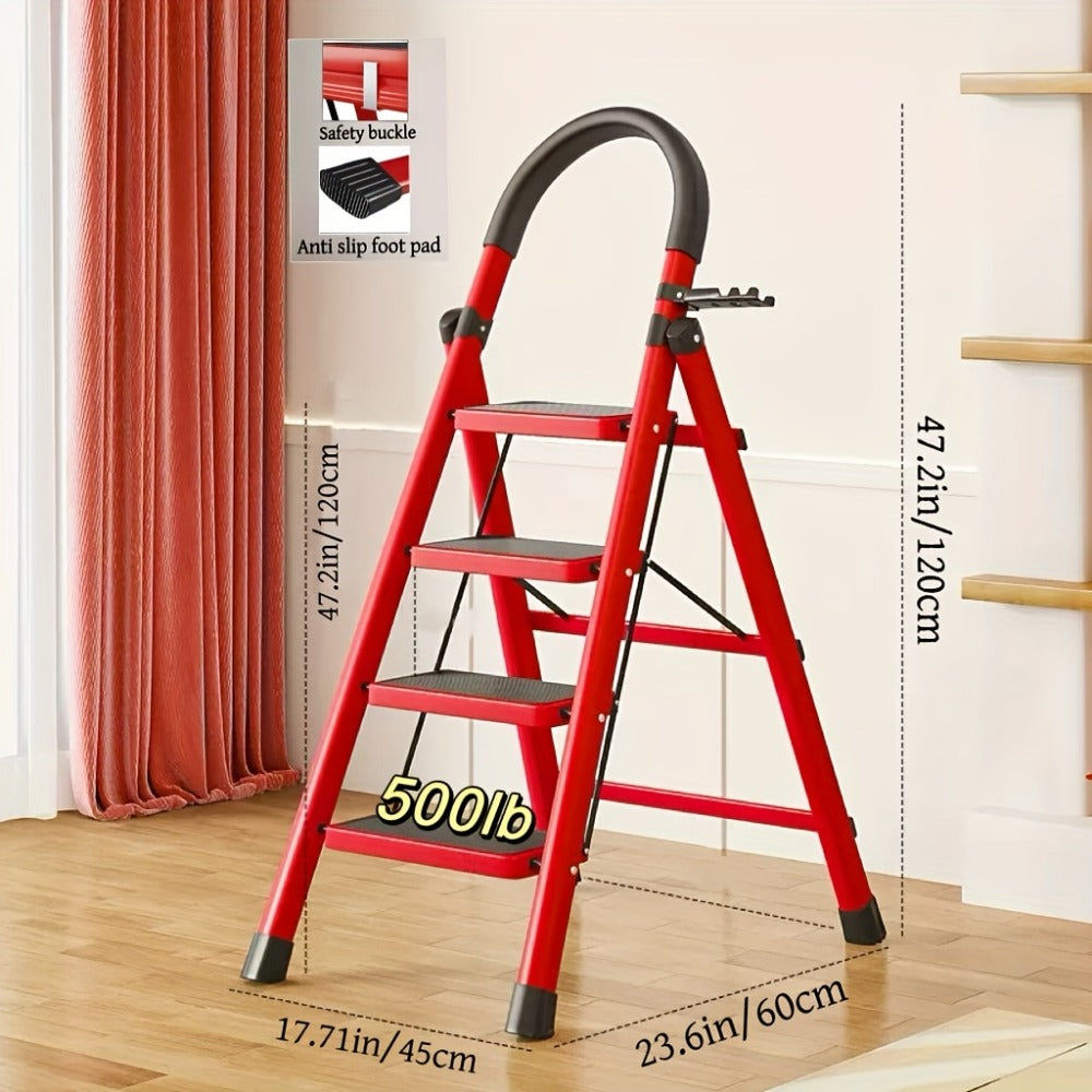 Portable Folding Step Ladder 3/4/5-Step, 500 lbs Weight Capacity, Heavy Duty Non-Slip Plastic Step Stool Ladder, Lightweight Foldable Ladder for Household, Kitchen, Office & Industrial Use