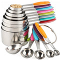 Measuring Cups and Spoons Set 13pcs Stainless Steel with Colorful Silicone Handles Stackable Dishwasher Safe for Kitchen Baking Cooking