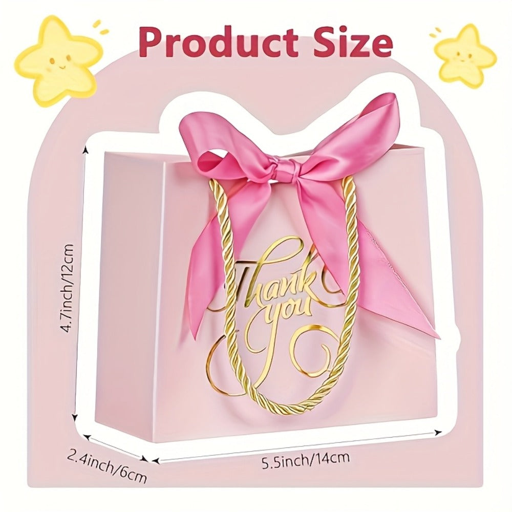 Small Thank You Gift Bags with Handles Bulk 50 Pack 5.5x2.5x4.7 Inch Party Favor Bags for Bridal Shower Birthday Baby Shower Wedding Goodie Bags Treat Bags Gift Wrap Bags