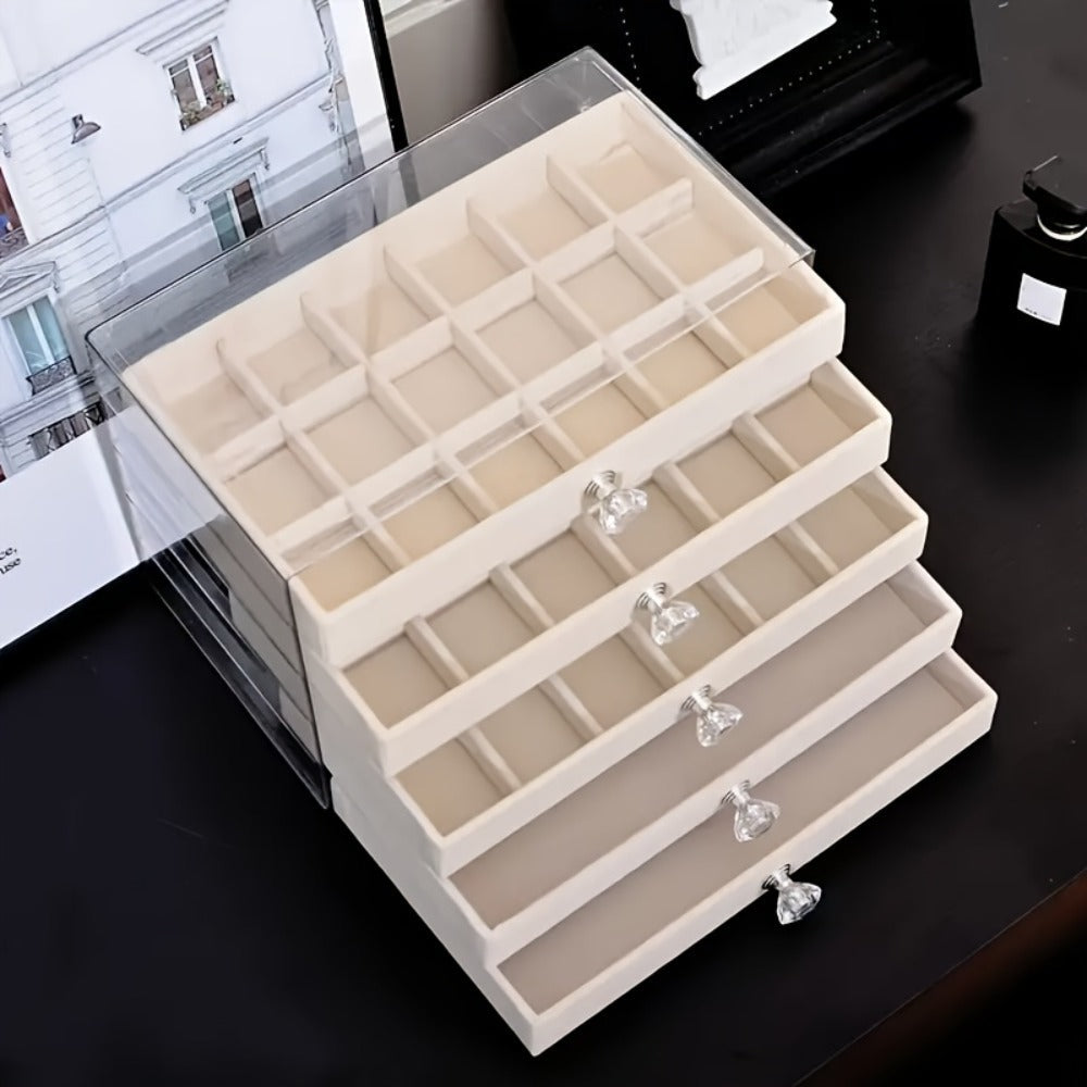 5-Tier Jewelry Box Organizer with Drawer Luxury Glam Storage