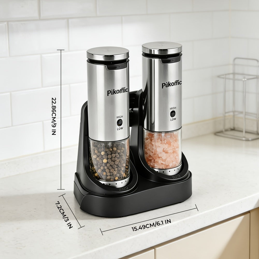 Electric Pepper Grinder Set of 2, Rechargeable with Charging Base, 6 Adjustable Coarseness Settings, Built-in LED Light & ABS Motor ¡ª Salt & Pepper Mill for Peppercorns & Spices, Brush Included