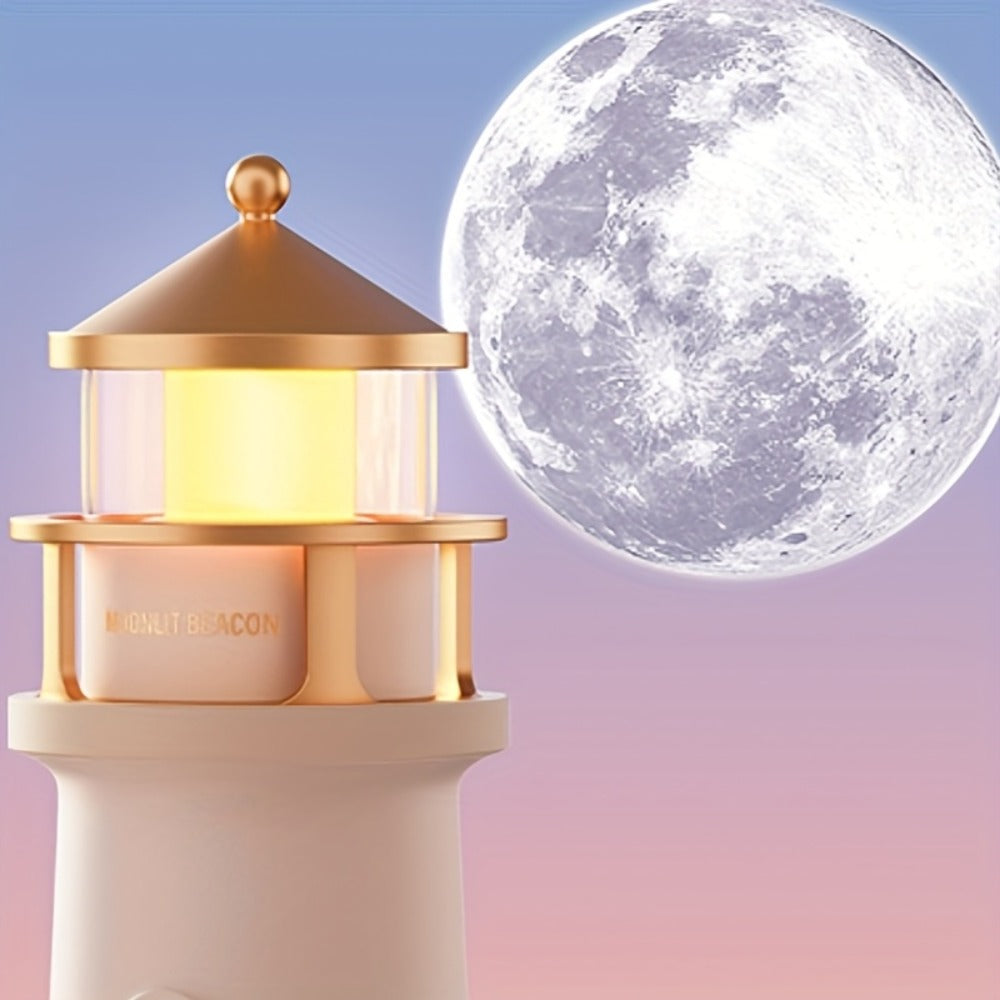 Moon Lighthouse Projector Night Light ¨C Motion Sensor LED Lamp with USB Charging, Always-On Mode, Moonlight Ocean Projection, Decorative Ambient Light & Unique Gift for Home Bedroom Decor