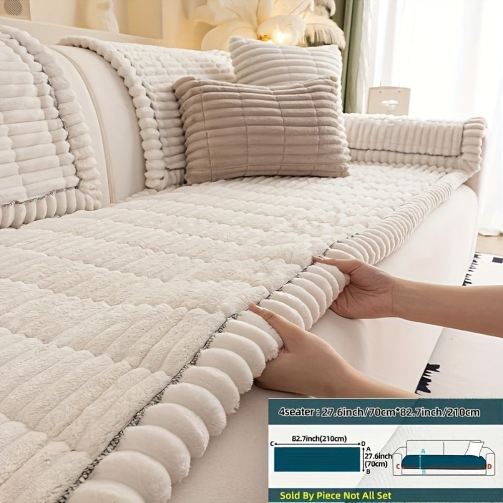 Sofa Cushion Cover Plush Velvet Washable Seat Pad Wavy Edge Soft Kapok Filling for Couch Loveseat 1 2 3 4 Seater ¡ª Easy Install Home Decor Protection