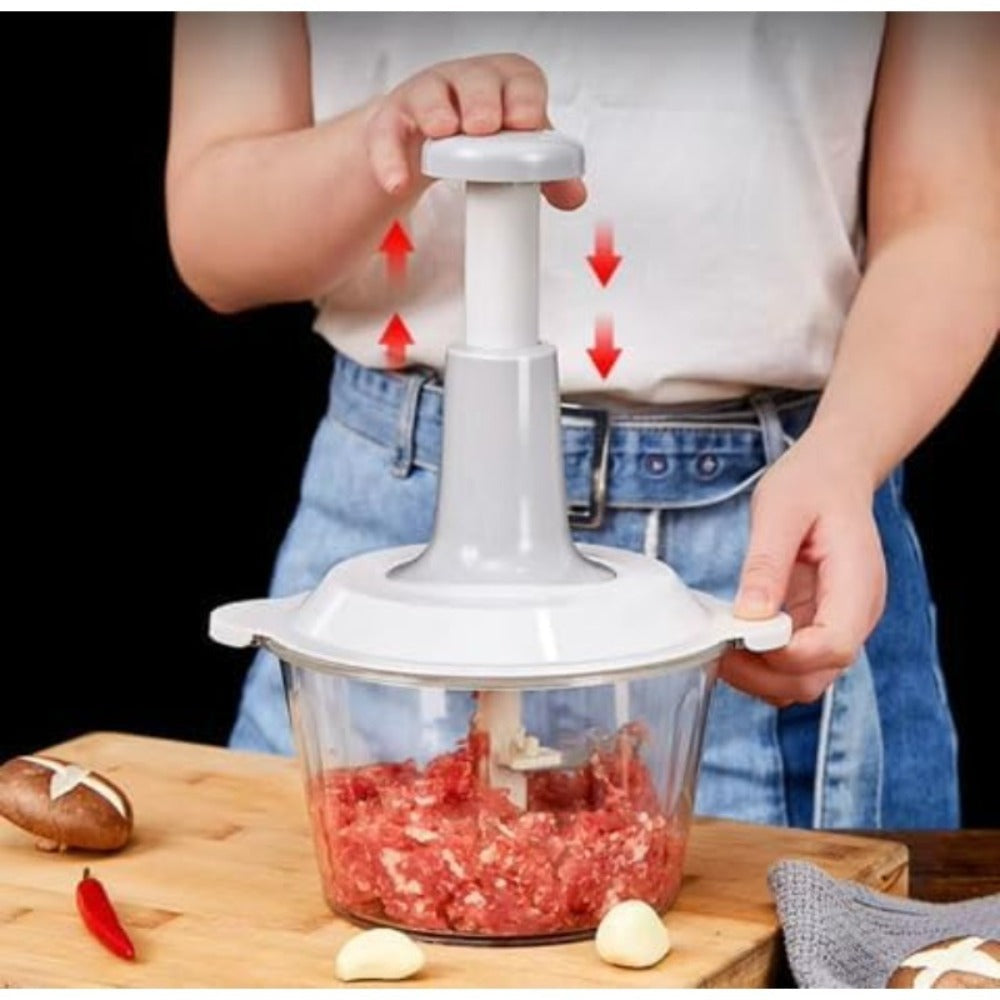 Manual Food Chopper 2L Pull Cord Vegetable Chopper Onion Mincer Garlic Press Meat Grinder with Container - BPA-Free Manual Hand Chopper Kitchen Tool for Salad Herbs Nuts