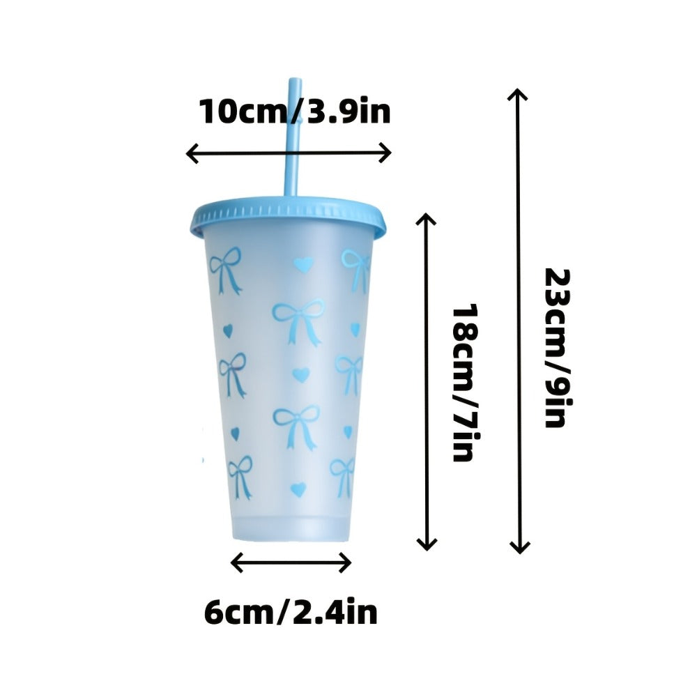 Reusable Party Cups 24 oz with Lids Straws and Dust Covers - BPA Free PP Plastic Tumblers Bulk Set 10 or 20 Pack for Parties Camping Office Gifts Pink Blue