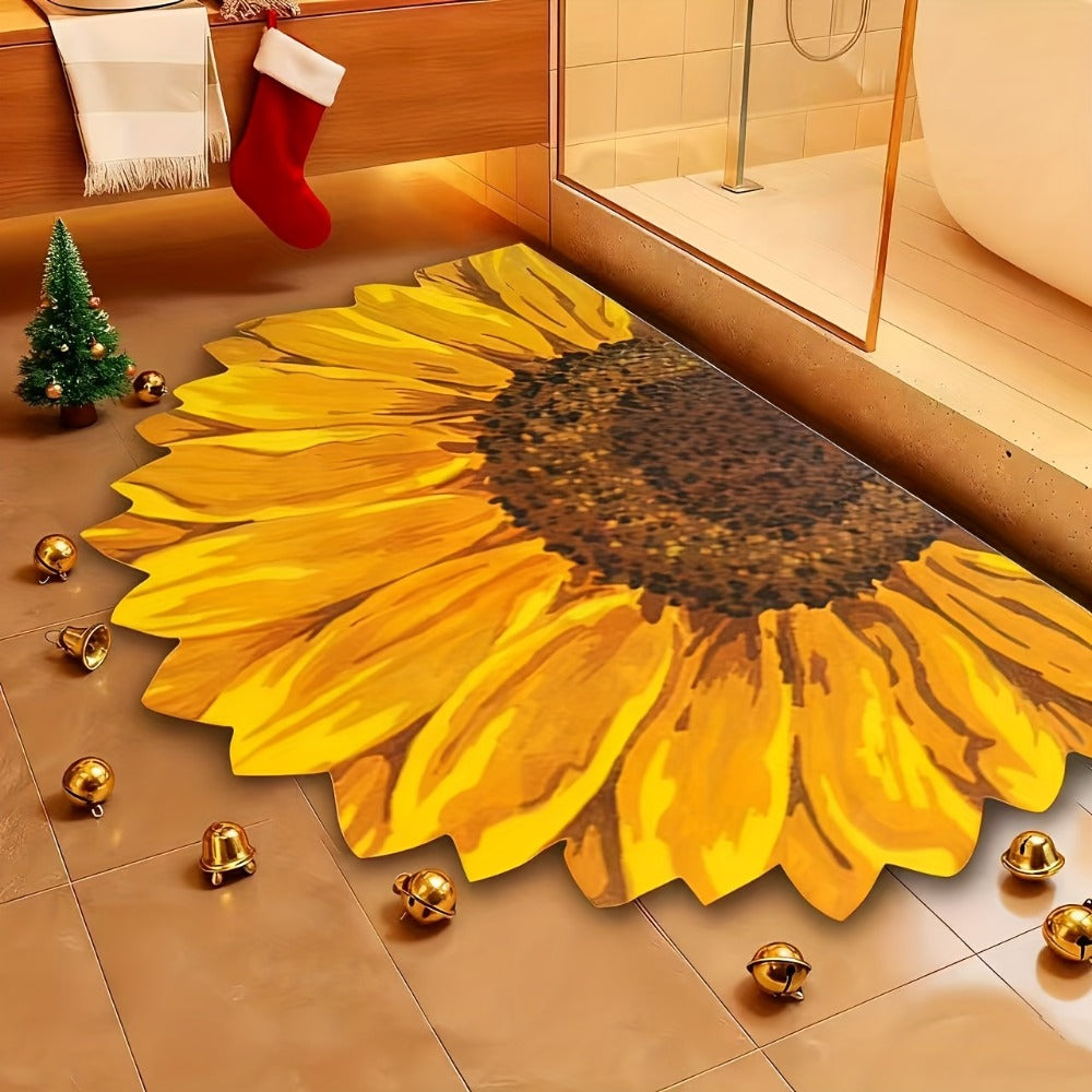Sunflower Floral Bathroom Mat Non-Slip Super Absorbent Quick Dry Bath Rug Soft Diatom Mud Shower Mat Easy Clean Rubber Backed Floor Mat for Tub Shower Home Decor