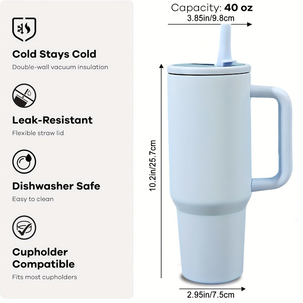 Stainless Steel Insulated Tumbler 40oz with Lid and Foldable Straw - Double Wall Vacuum Keeps Hot 12H Cold 24H, Travel Coffee Cup for Home Office Car and Outdoor, Available in 6 Colors, Great Gift for Men and Women