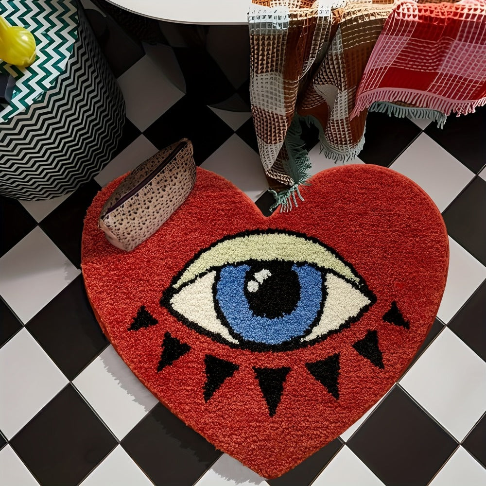 Eye Pattern Heart Shaped Bathroom Mat Plush Non-Slip Absorbent Bath Rug 20x24 inch Valentine Home Decor