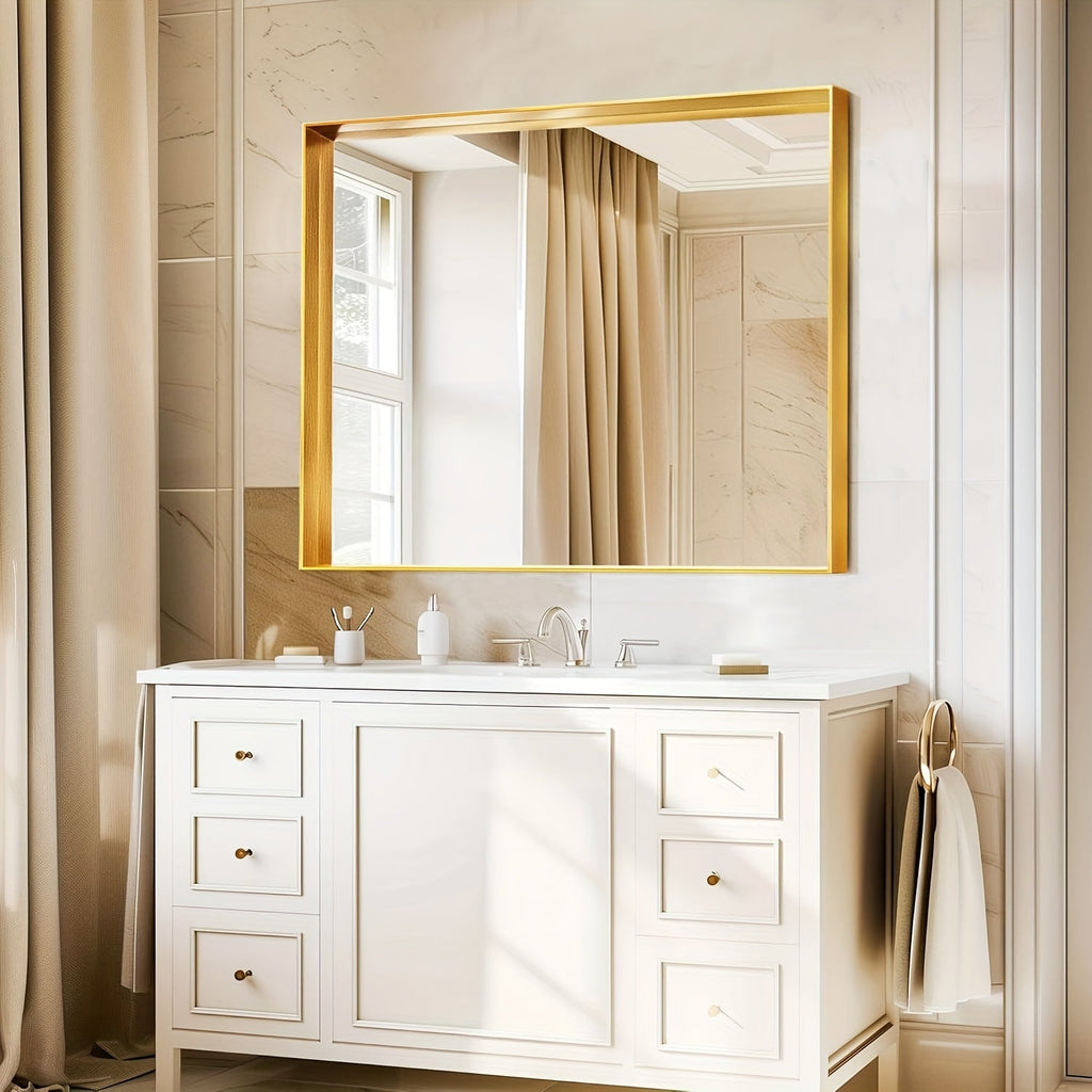 Bathroom Vanity Mirror Wall Mounted Metal Frame Rectangle ¨C Anti-Rust Farmhouse Mirror in Matte Black, Gold & Silver, Multiple Sizes, Horizontal or Vertical Hang