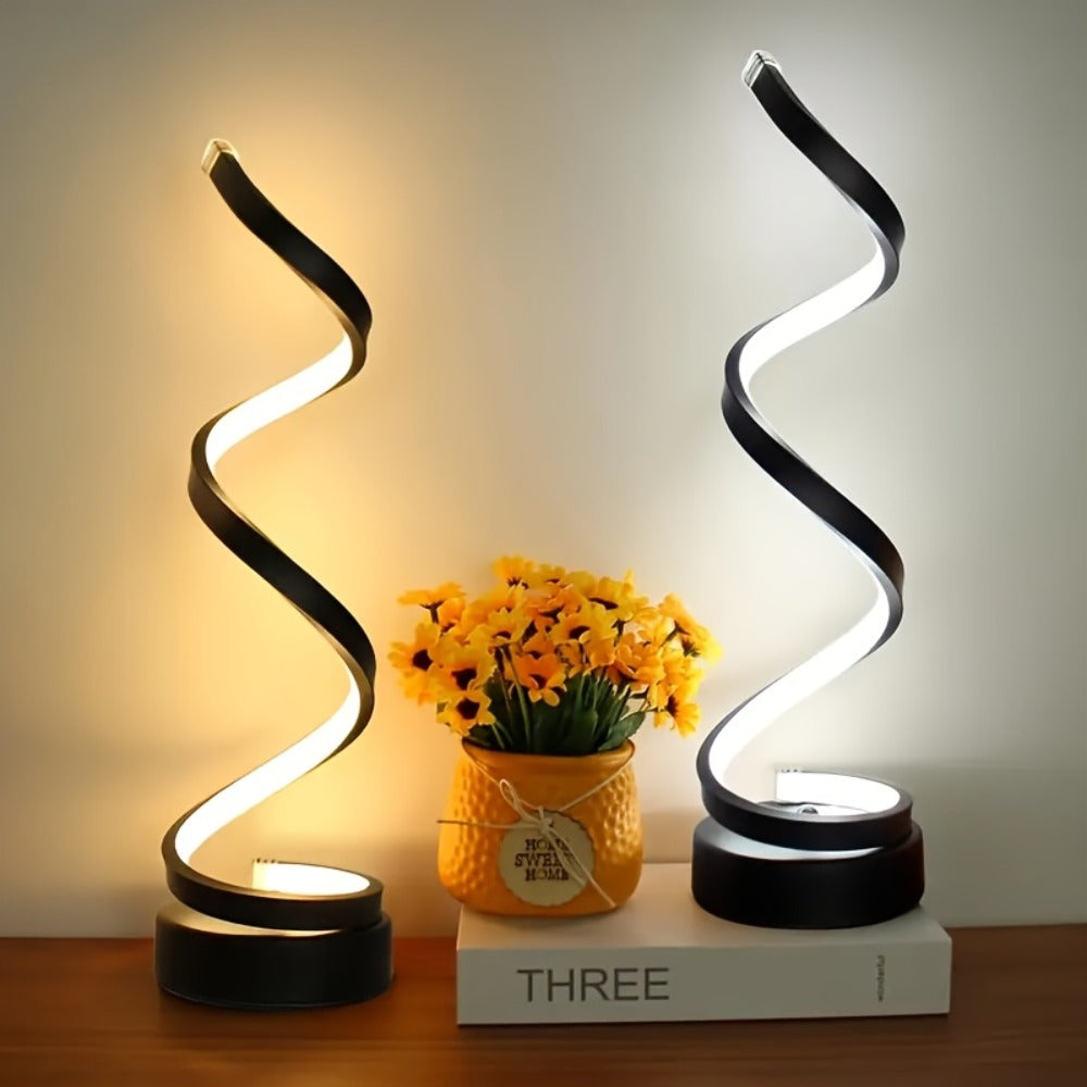 Dimmable Spiral Table Lamp with Touch Control & USB-C Charging Port, 3-Way Brightness Bedside Nightstand Lamp, Modern Minimalist LED Desk Lamp for Bedroom Living Room, Black & White