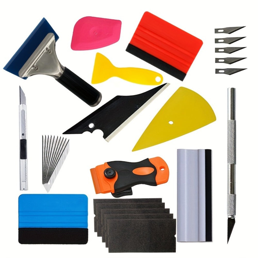 Car Window Tint Film Tool Kit 19/31pcs, Auto Window Film Installation Set with Squeegee Scraper, Plastic & Cowhide Scraper, Water Removal Tools for Car Wrap, Color Change & Transparent Film Application