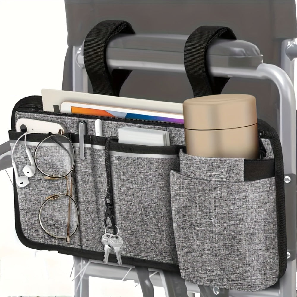 Wheelchair Bag Side Storage with Cup Holder Reflective Strips 8 Pockets 14x7.5 Inch for Electric Power Wheelchairs Walkers Rollators Accessories for Seniors