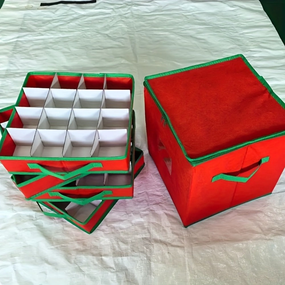 Christmas Ornament Storage Box ¨C Holds Up to 64 Holiday Ornaments, Adjustable Dividers, Covered Lid & Dual Handles, Clear Protective Container Keeps Decorations Safe, Clean & Dust-Free