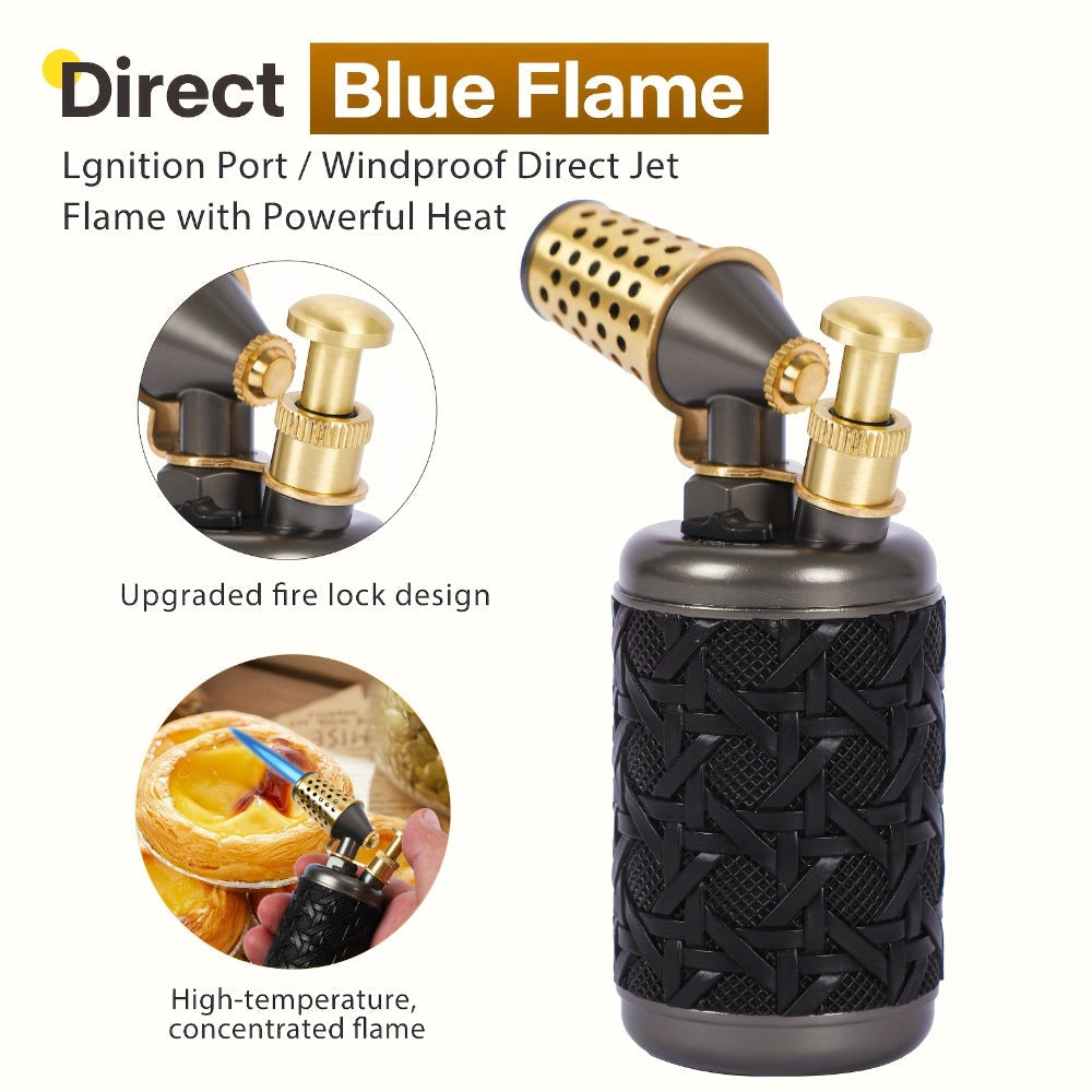Butane Torch Kitchen Culinary Blow Torch Double Flame Adjustable Refillable Safety Lock 2372F for Creme Brulee Baking BBQ Camping Jewelry Making Gift Box Butane Not Included