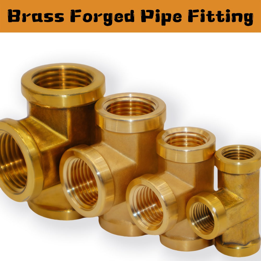 Brass Forged Pipe Tee Fittings NPT Female Threaded - 3-Way T-Shape Connector Couplings, Durable Metal Pipe Intersection Adapter for 1/8¡± 1/4¡± 3/8¡± 1/2¡± Pipes, Plumbing HVAC Gas Water Applications