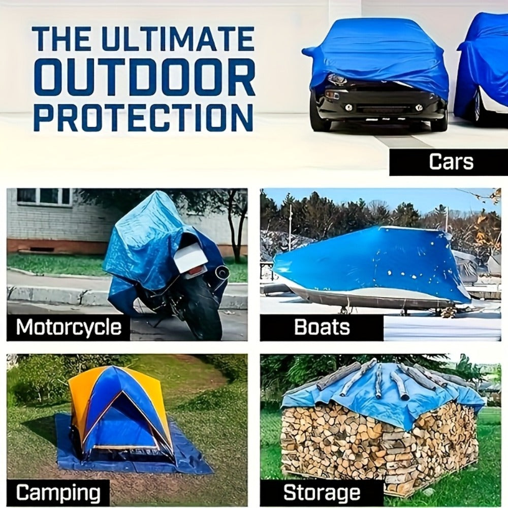 Heavy Duty Tarp Waterproof UV Resistant Tarpaulin ¨C Thickened PE Double-Sided Blue Orange Rainproof Sun Shade Cover with Grommets & Rope for Outdoor Camping Garden Vehicle Boat Protection