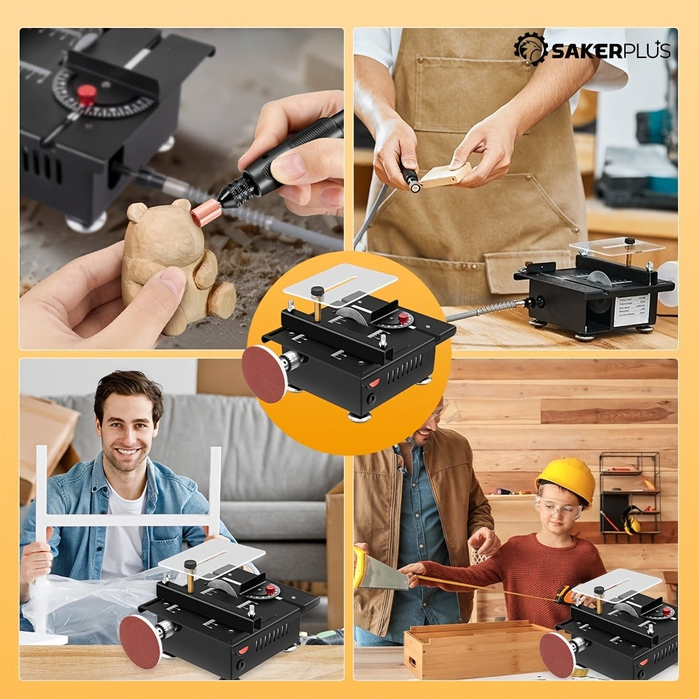 SakerPlus Mini Table Saw - 120/136pcs Multifunctional Portable All-in-One Machine, 7-Speed Adjustable, Cutting Sanding Carving Drilling for Metal, Wood & Aluminum, DIY Power Tool Gift for Men