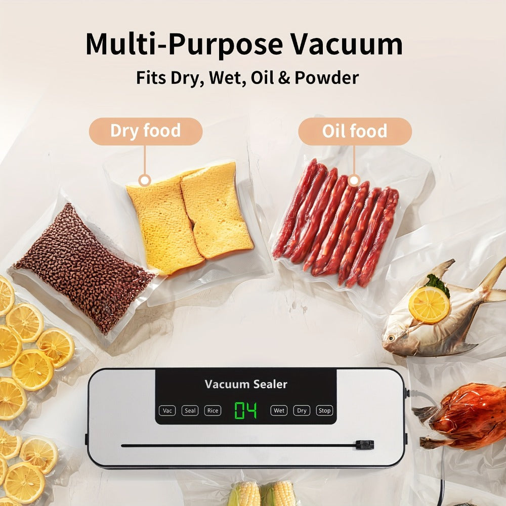 Vacuum Sealer Machine 6-in-1 Automatic Food Sealer 65Kpa Powerful Suction with Bags Cutter & Hose ¨C Sous Vide Compatible Food Storage Vacuum Sealer for Dry & Moist Foods
