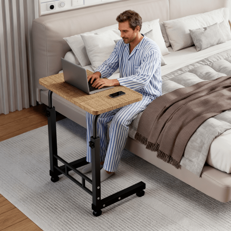 Adjustable Height Rolling Overbed Nursing Table 3-Layer Shelves Heavy Duty Bedside Tray for Elderly Patient Home Hospital Rehabilitation Care Laptop Desk 8 Colors Space Saving