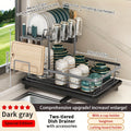 2-Tier Metal Dish Drying Rack with Cutlery Holder Cup Holder & Rust-Proof Drip Tray ¨C Space Saving Countertop Kitchen Organizer