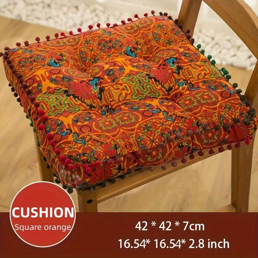 Moroccan Boho Chair Cushion Seat Pad with Cover Fiberfill Stuffed Bohemian Floor Cushion for Outdoor Indoor Chairs Benches Living Room Bedroom Hand Washable Decor