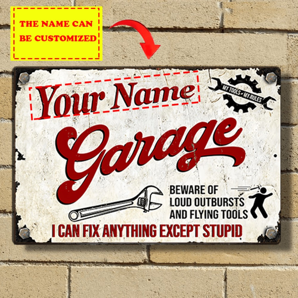 Personalized Metal Garage Sign - Custom Aluminum Wall Decor for Man Cave, Workshop & Home - Vintage Style, High Gloss Finish, Horizontal 12x8 Inch