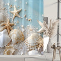 Shower Curtain Set Sea Star Shell Design Polyester with 12 Hooks Non-Slip Bath Mat U-Shaped Toilet Pad Lid Cover Bathroom Decor Set