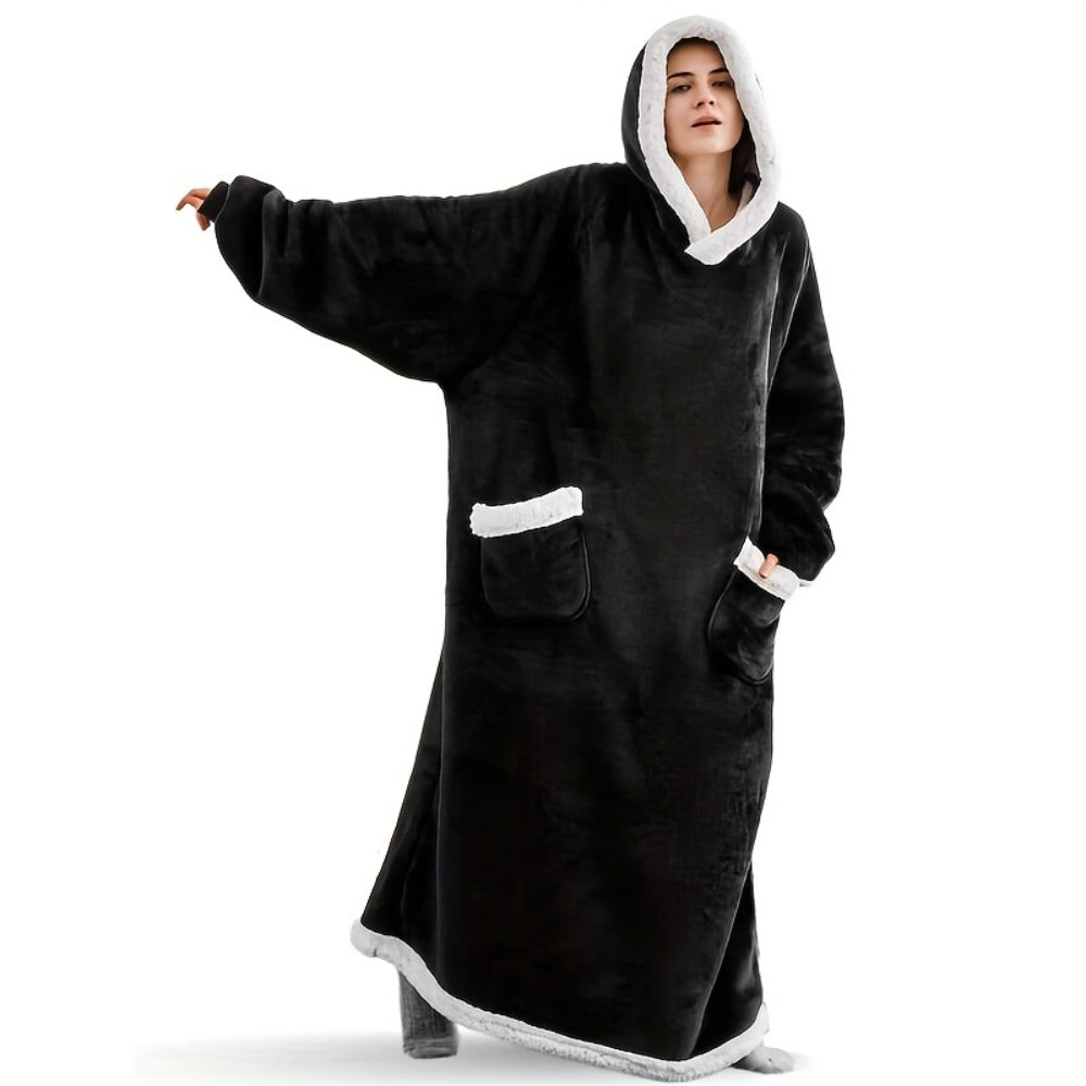 Wearable Blanket with Sleeves ¨C Oversized Long Flannel Hoodie Sweatshirt Pullover for Women & Men, Giant TV Blanket, 2 Colors