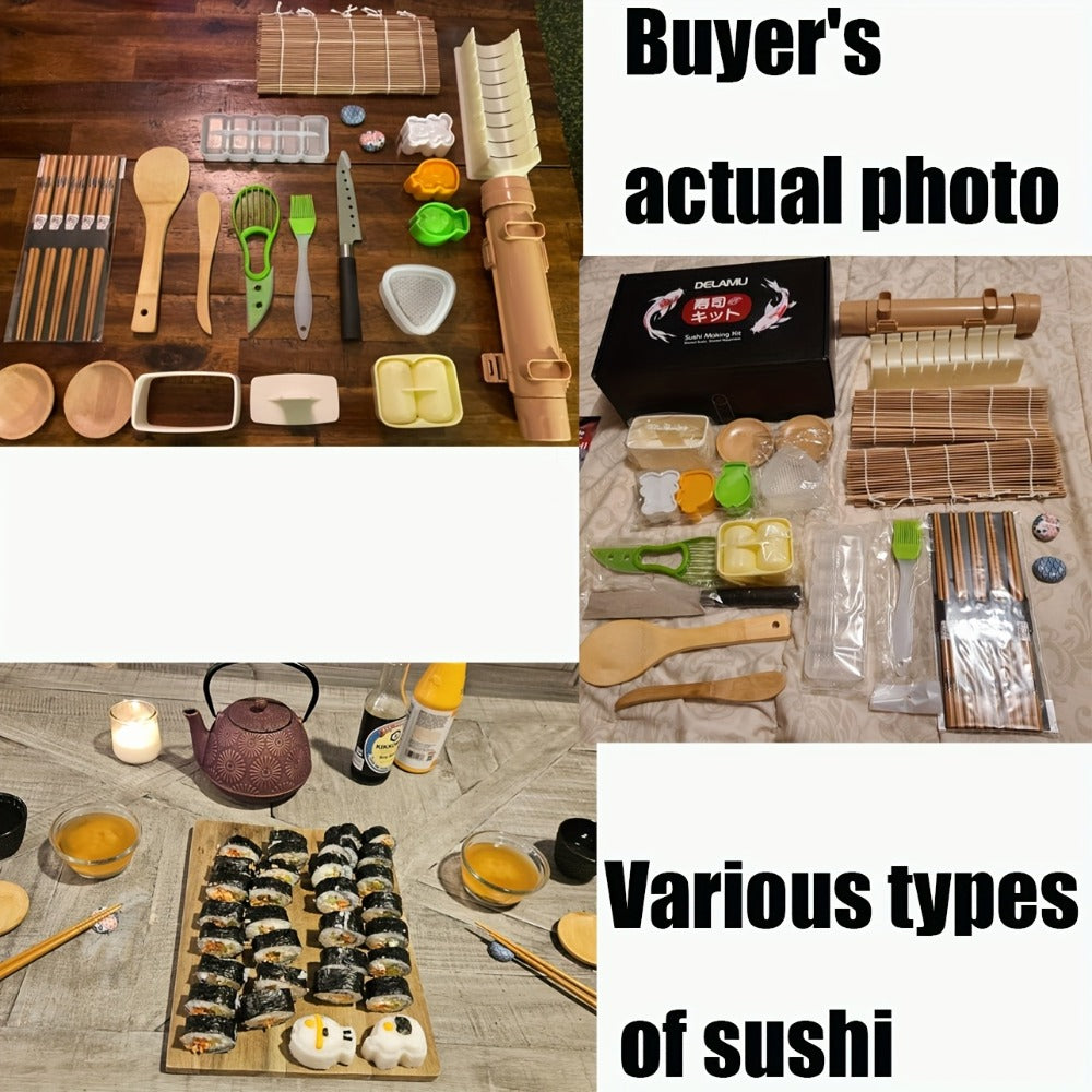 Sushi Making Kit 9/27Pcs with Bamboo Rolling Mats, Rice Molds, Paddle, Knife & Chopsticks ¨C Beginner Set for Home, School, Camping & Gifts