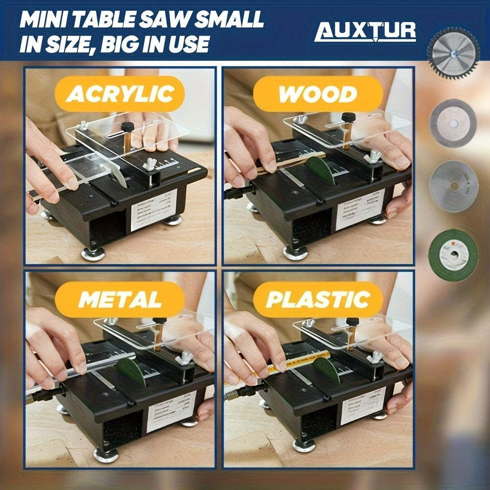 Mini Table Saw Multifunctional Desktop Cutting Machine ¨C 100W Motor, 7-Speed Adjustable, 0¨C90¡ã Angle Cut, 4 Saw Blades Included, Portable DIY Table Saw for Wood, Metal, Plastic, PCB, Acrylic ¨C with Extra Accessories Option