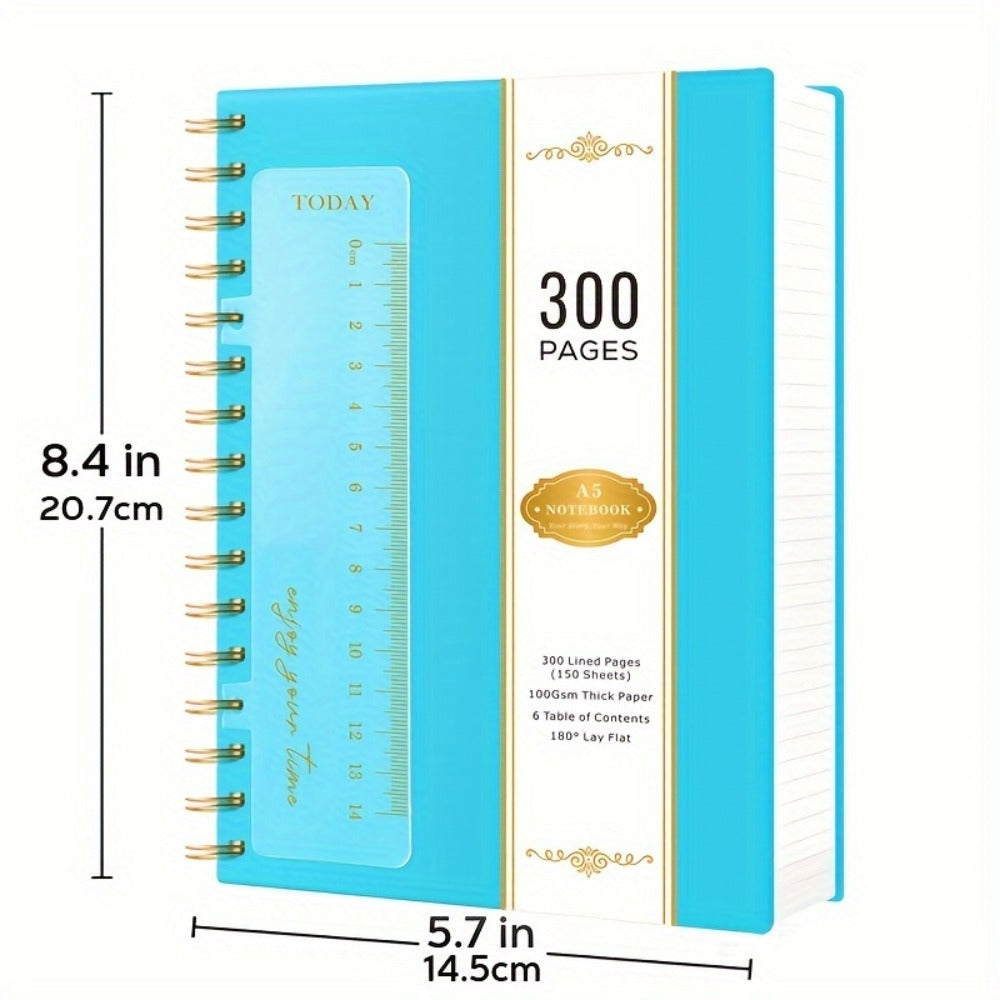 Hardcover Spiral Notebook A5 Lined Journal 300 Pages 100GSM Thick Paper PVC Waterproof Cover College Ruled Note Pad for Women Men Office School 5.7x8.4 Inch