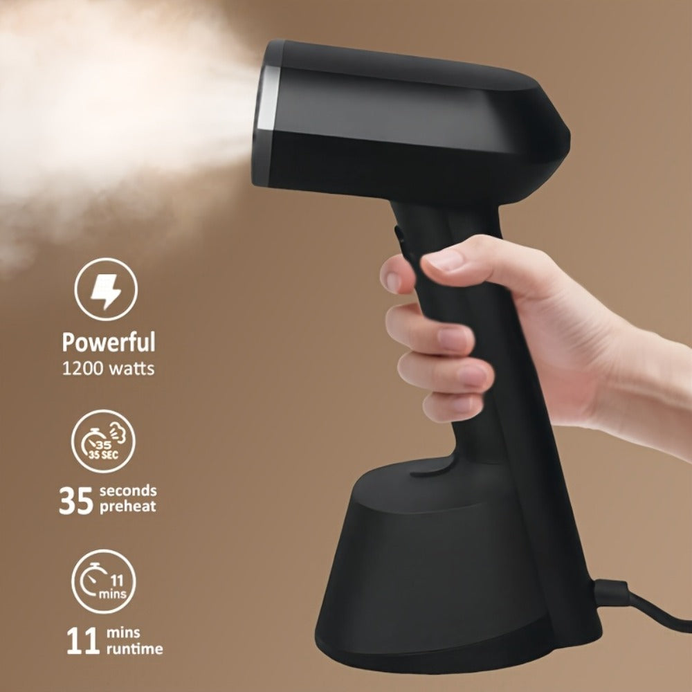 Handheld Garment Steamer for Clothes 30-Second Heat-Up 9.13oz Large Water Tank Ergonomic Grip Removable Base Compact Wrinkle Remover for Shirts Blouses Dresses Home Travel Black