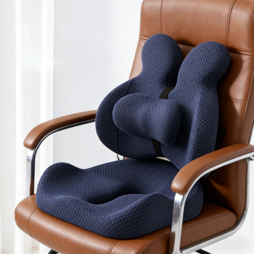 Lumbar Support Cushion & Seat Cushion Set ¨C Ergonomic Office Chair Pillow for Lower Back Pain Relief, Breathable Memory Foam Waist & Hip Support for Home, Car & Desk Chair