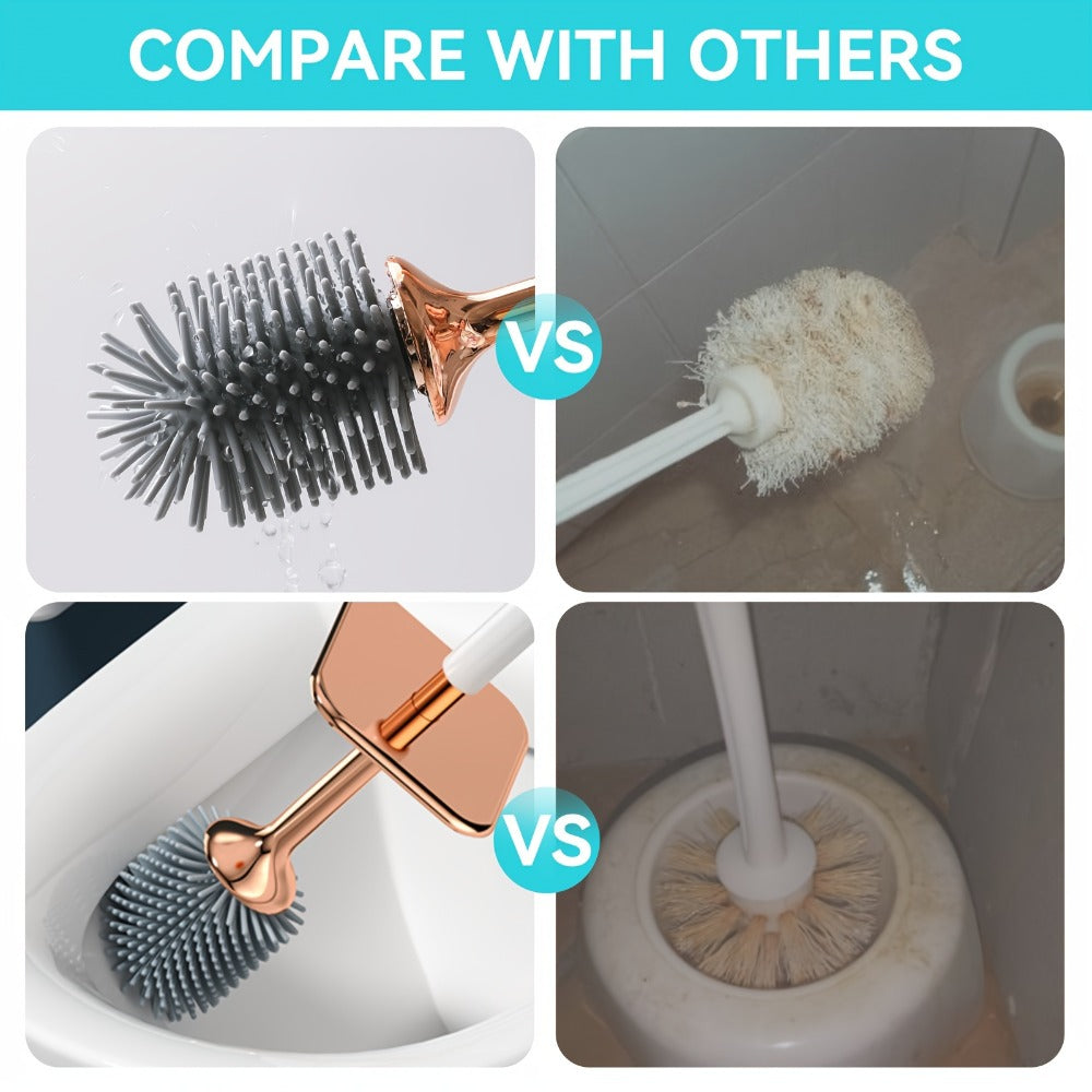 Toilet Brush and Holder Set Ergonomic - Odor Resistant Easy Clean Deep Scrub Bathroom Toilet Brush with Caddy Stand Hygienic Storage | Black | Bathroom Essentials Home Cleaning Accessories Gift