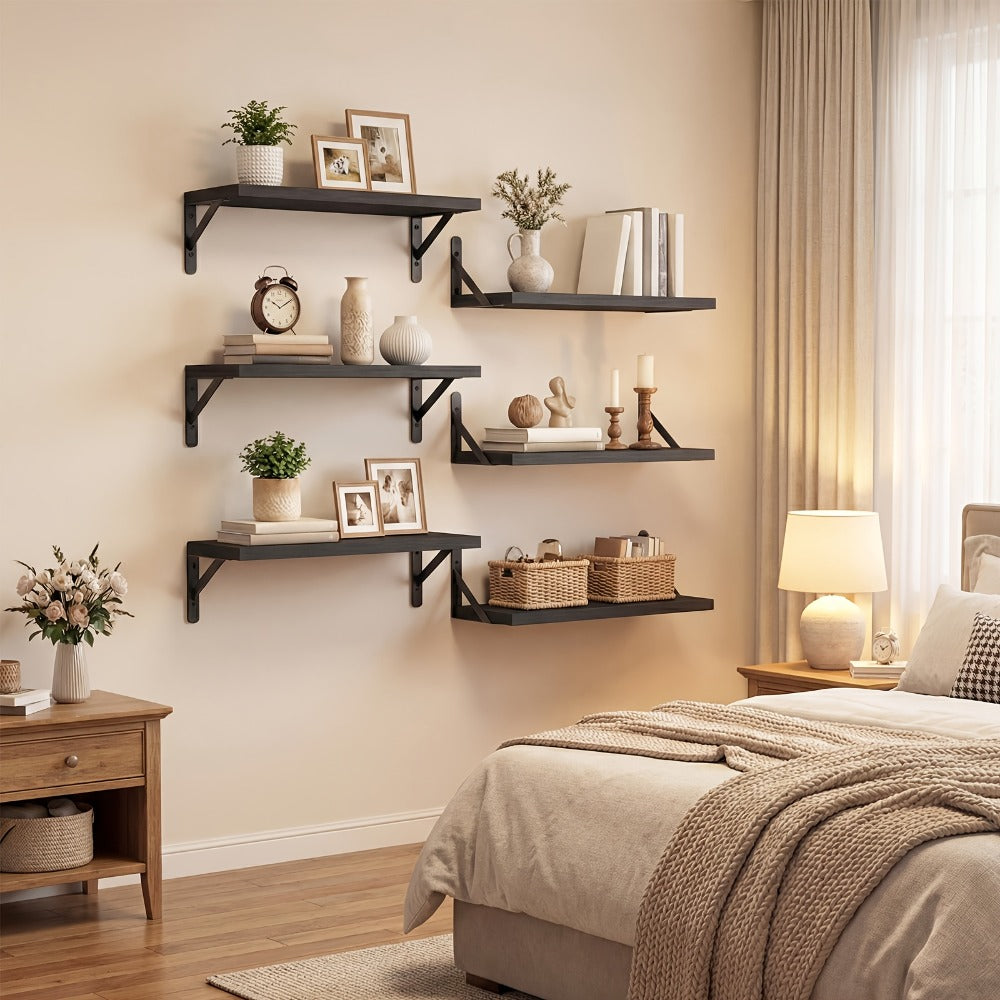 Floating Shelves for Wall ¨C 3 or 6pcs Heavy Duty Farmhouse Wall Shelves for Bedroom, Bathroom, Living Room & Kitchen Decor ¨C Long Ledge Shelf for Storage & Display (Multiple Colors & Sizes)