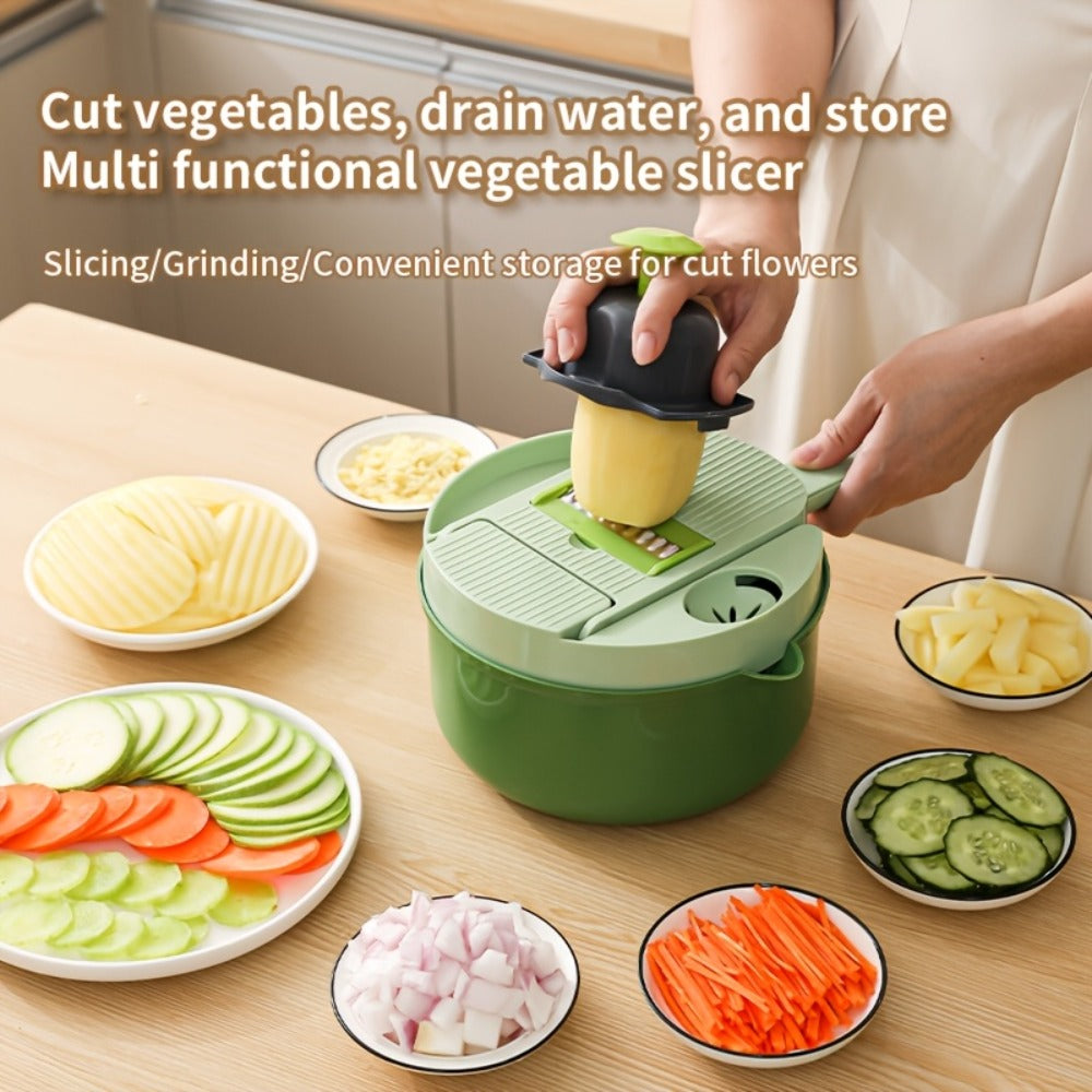 Vegetable Chopper 16-in-1 Heavy Duty Manual Food Processor with Container ¨C Onion Dicer, Potato Slicer, Garlic Mincer, Carrot Cutter, Multi-Function Kitchen Veggie Chopper for Tomato, Pepper, Cucumber