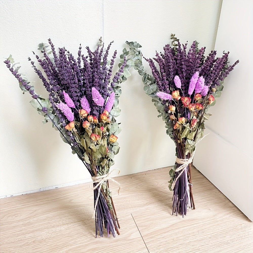 Dried Lavender Bouquet 65 Stems with Eucalyptus Dried Rose Bunny Tails Lilac Pink Purple Flowers for Vase, Fragrant Wedding Decoration Home Decor Spring Gift for Her