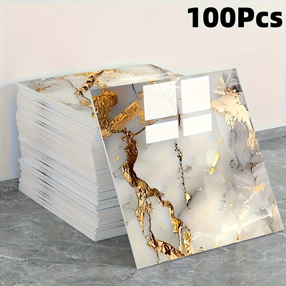 Peel and Stick Wall Tile Stickers Marble Pattern Self-Adhesive Waterproof Glossy Wallpaper 50/100Pcs for Kitchen Bathroom Living Room Home Decor
