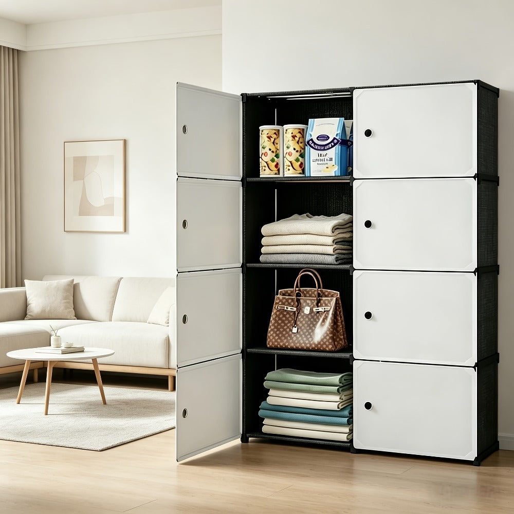 Modular Storage Cabinet with Magnetic Door, 3-Tier & 4-Tier Closet Organizer, Large Capacity Wardrobe Storage Unit, Dust-Proof Odor-Free Stackable Shelves, Easy Assembly for Bedroom Dorm Apartment Living Room