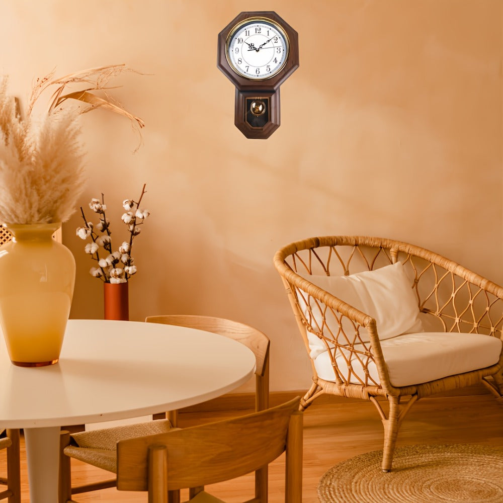 Pendulum Wall Clock with Hourly Striking Bell Sweeping Second Hand Vintage Traditional School Clock Adjustable Tuning Battery Operated Home Office Decor Mahogany Black