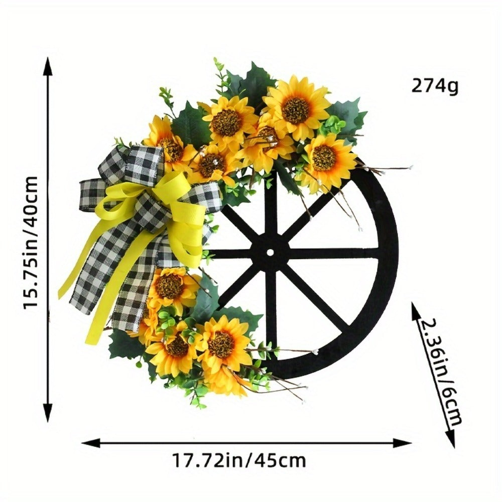 Sunflower Bow Wreath for Front Door - Handcrafted Thanksgiving Wreath with Natural Look, Fall Seasonal Home Decor, Easy Installation Door Hanging Decoration