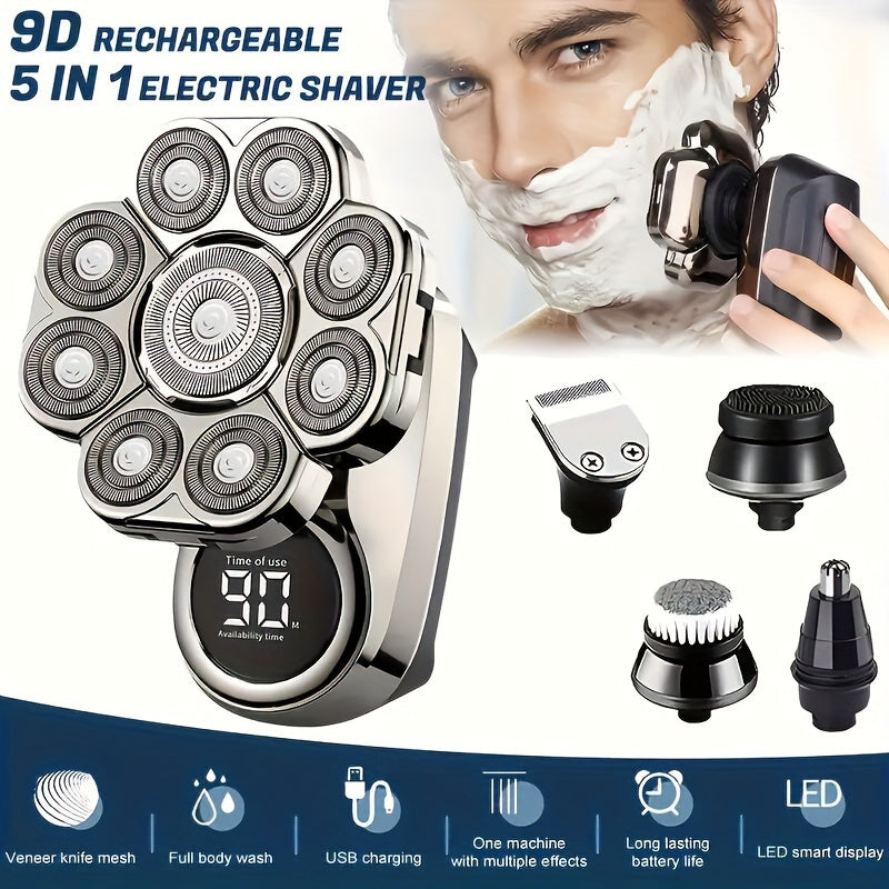 9D Electric Head Shaver for Bald Men ¨C 5-in-1 Cordless Rechargeable Bald Head Razor & Grooming Kit for Home and Travel