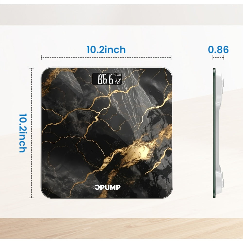 OPUMP Bathroom Scale 400lb ¨C Highly Accurate Digital Body Weight Scale with Backlit LED Display, Batteries Included, Measures up to 400lb/180kg, Multiple Colors ¨C Black Marble, Bronze, Sapphire & More